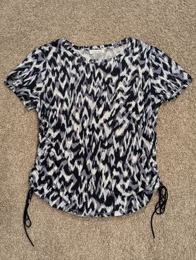 Calvin Klein Abstract Ikat Ruched Side Drawstring Top - Size Medium